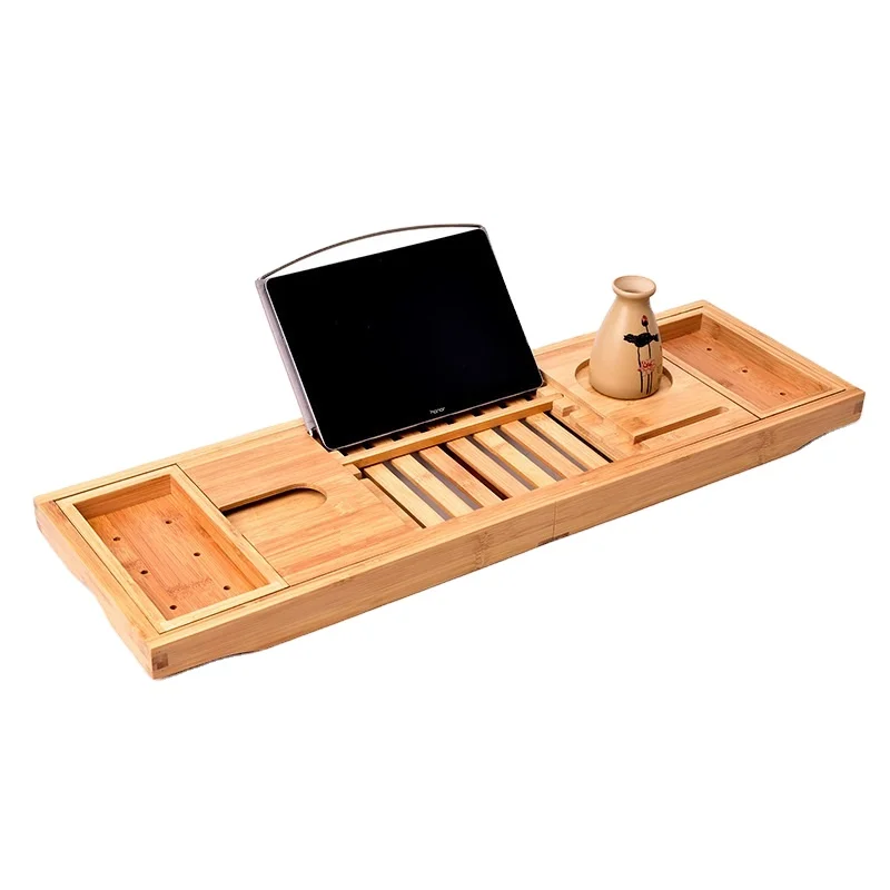 

Multifunctional Bamboo Bathtub Rack Retractable Non-slip Bathroom Shelf with iPad Holder Bath Accessory Set