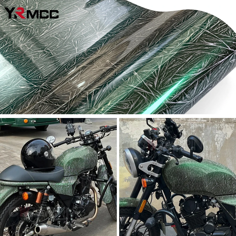 Car Body Film Ice Crack Green Glossy Films Self-Adhesive Vinyl Wrap Decals Auto Body Decoration for Motorcycle Car Accessories