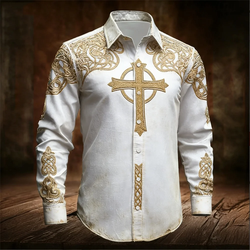 

Men Luxury Long Sleeve Button up Shirt Floral Gold 3D Print Hawaiian Shirt Men Long Sleeved Shirts Top Fashion Design Blouse