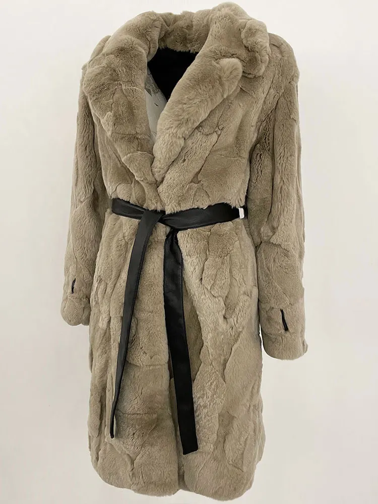 2024 Winter Warm Plush Fur Top Women Jacket Long Real Fur Natural Rabbit Fur Coat Fashion New Style Can Be Customized