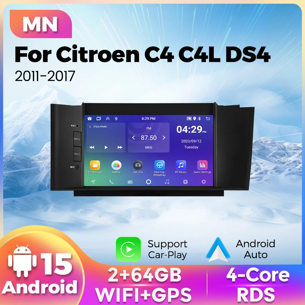 Wireless Carplay Auto 7'' Android 15 Car Radio For Citroen C4 C4L DS4 2011- 2016 Multimedia Video Player Car Intelligent System
