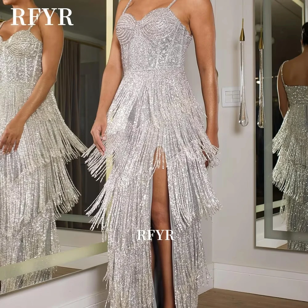 RFYR Sweetheart Prom Dress Tassels Evening Dress A Line Party Dress with Straps Luxury Celebrity Dress for Gala Customized image 2