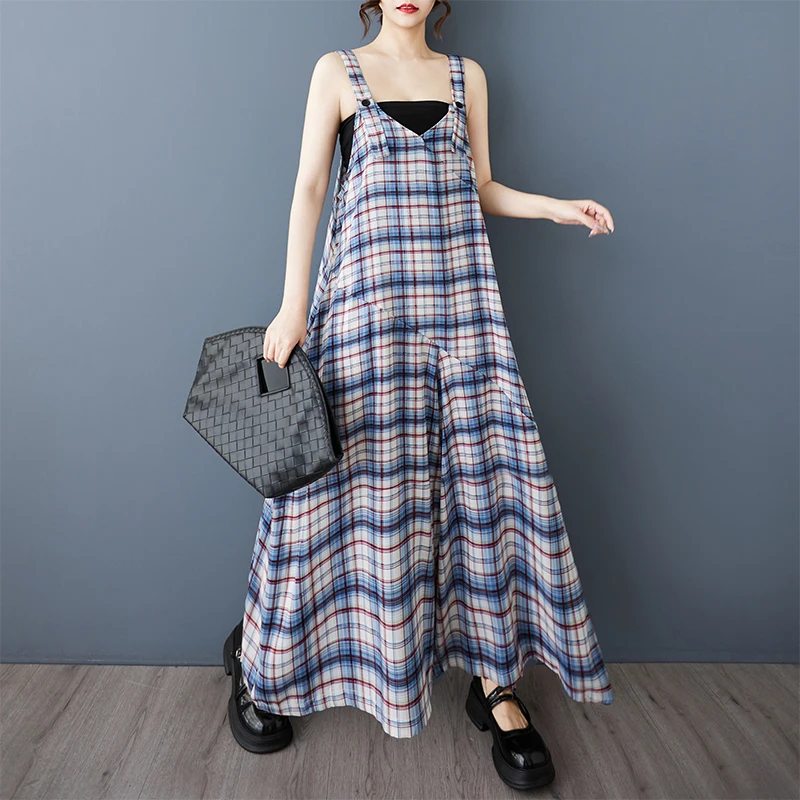 レトロな格子柄ワンピースワイドレッグパンツ レディース 夏 ルーズ プラスサイズ ワイドレッグパンツ トレンド スカートパンツ ハイウエスト チノパン