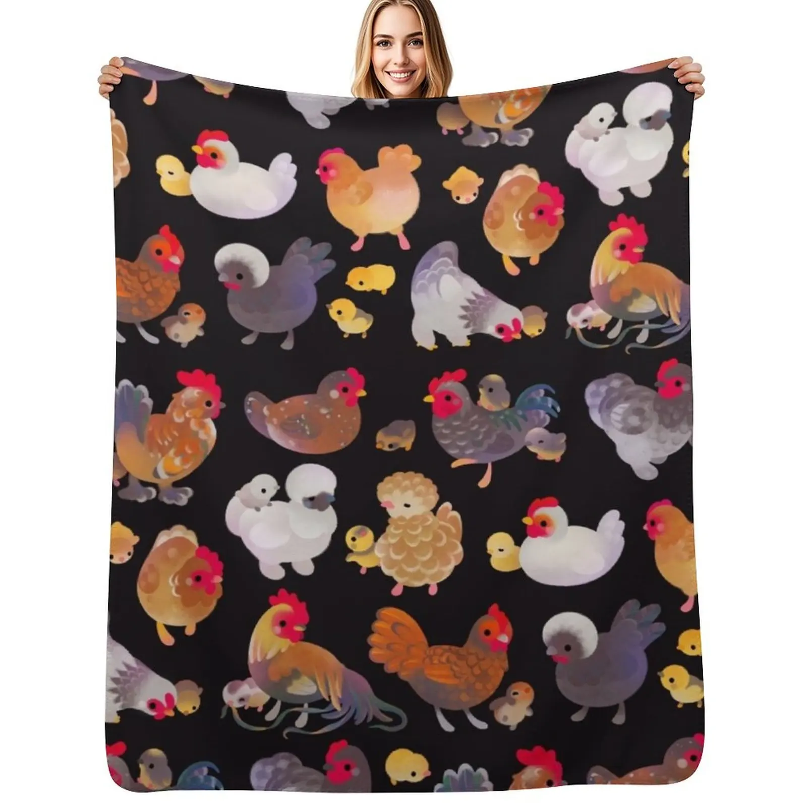 

Chicken and Chick - dark Throw Blanket Machine Washable Soft Warm Blanket