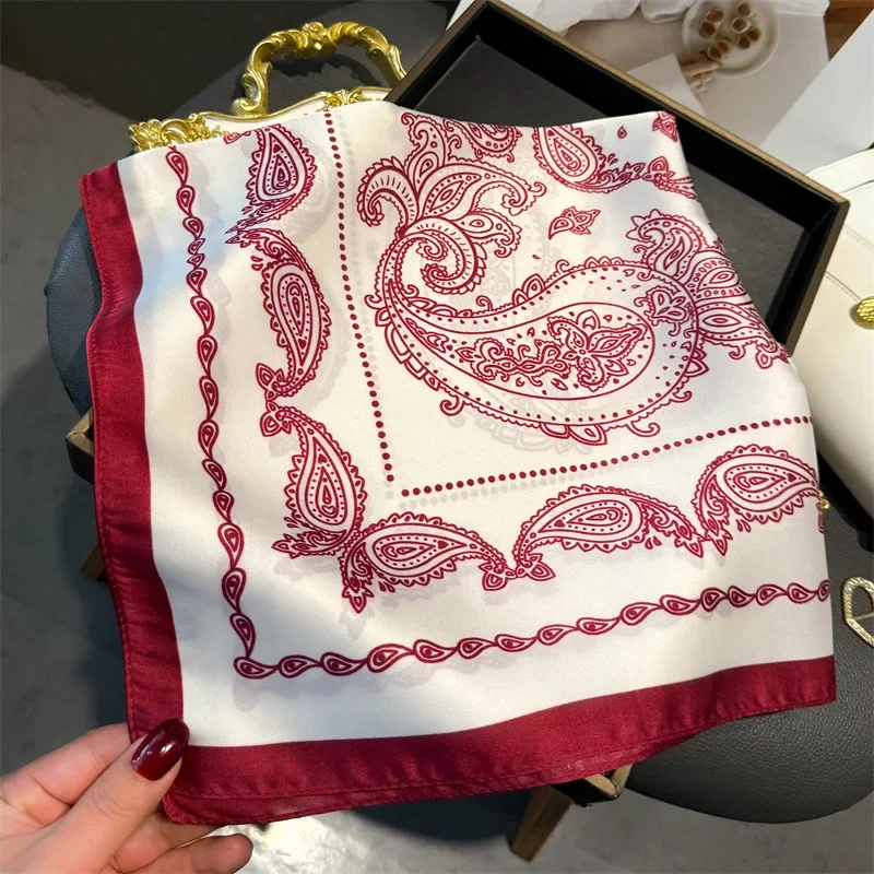 ผ้าพันคอไหมพิมพ์ลายเพสลีย์สุดหรู น้ำหนักเบา นุ่ม สไตล์ซาติน ใช้ได้หลากหลาย สำหรับผู้หญิง ใช้เป็นผ้าคาดผมหรือผ้าคลุมศีรษะ