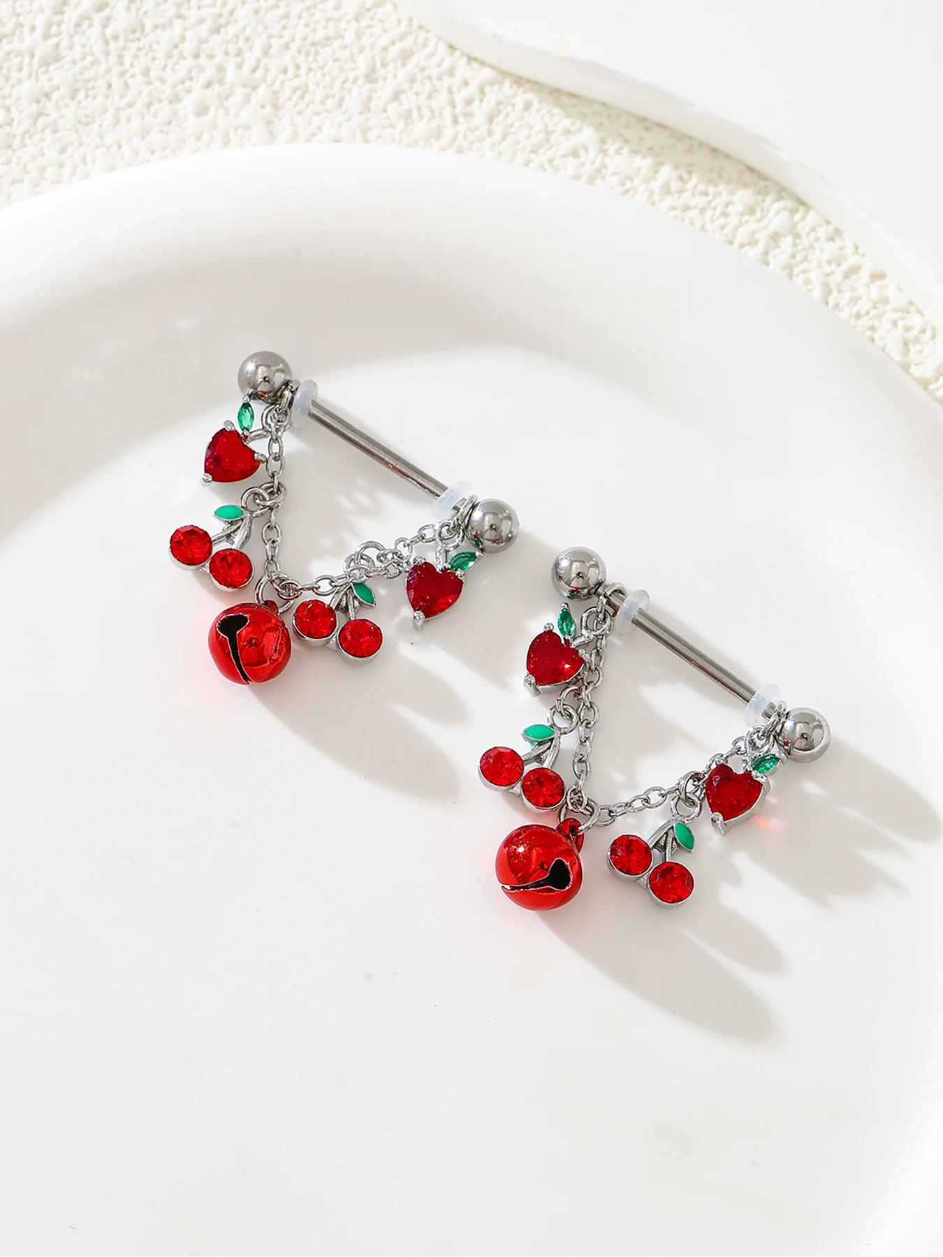 2pcs Fashionable And Cute Fruit Chain Bell Breast Ring For Women Pierced Barbell Breast Nail Gift Gift Jewelry
