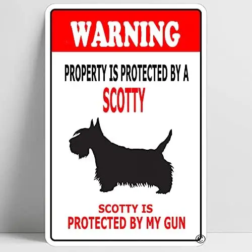 1p,Warning Beware of Scotty Dog Funny Metal Sign Decoration TIN Sign