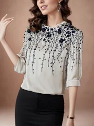 Fashion Summer Print Women Blouse Half Sleeve Loose Shirts Spring Office Lady Elegant Tops 19180