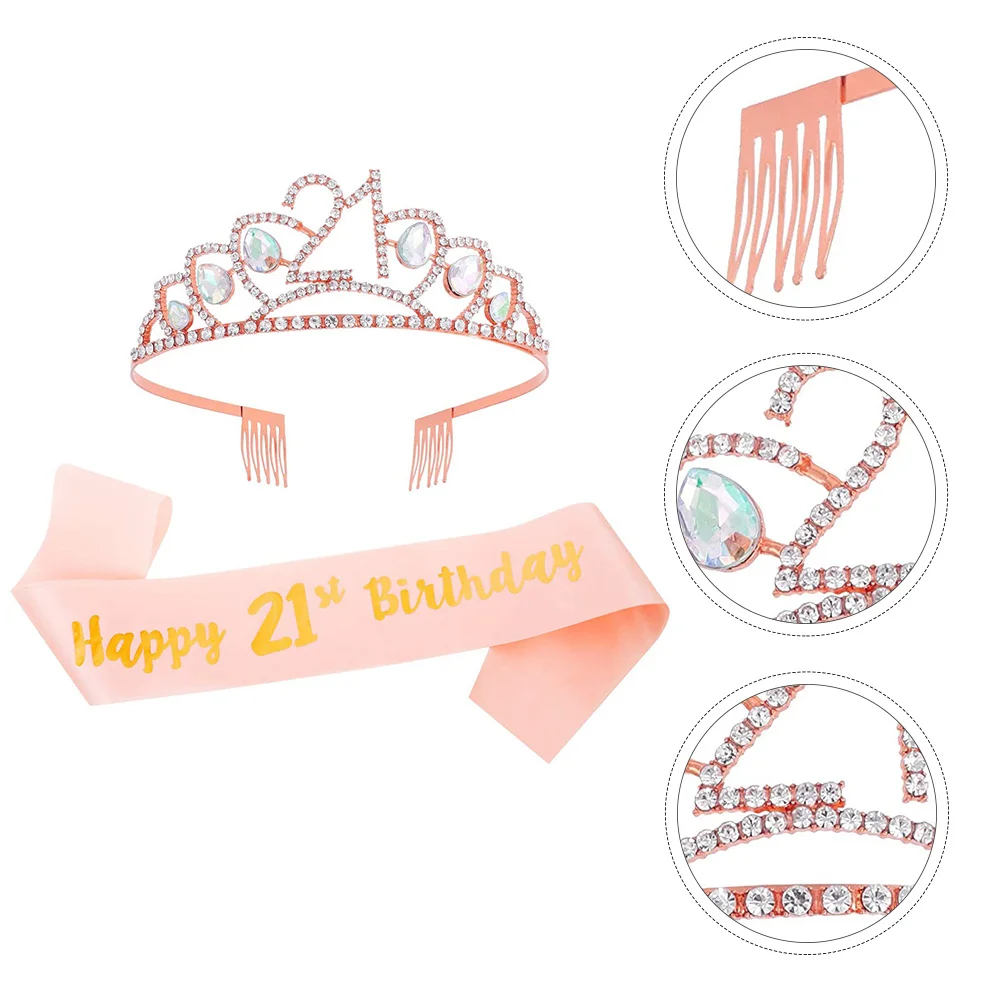 

1Set Birthday Party Crown Sash Headdress Shoulder Strap Lightweight Comfortable Birthday Hair Hoop Party Decorative Accessory