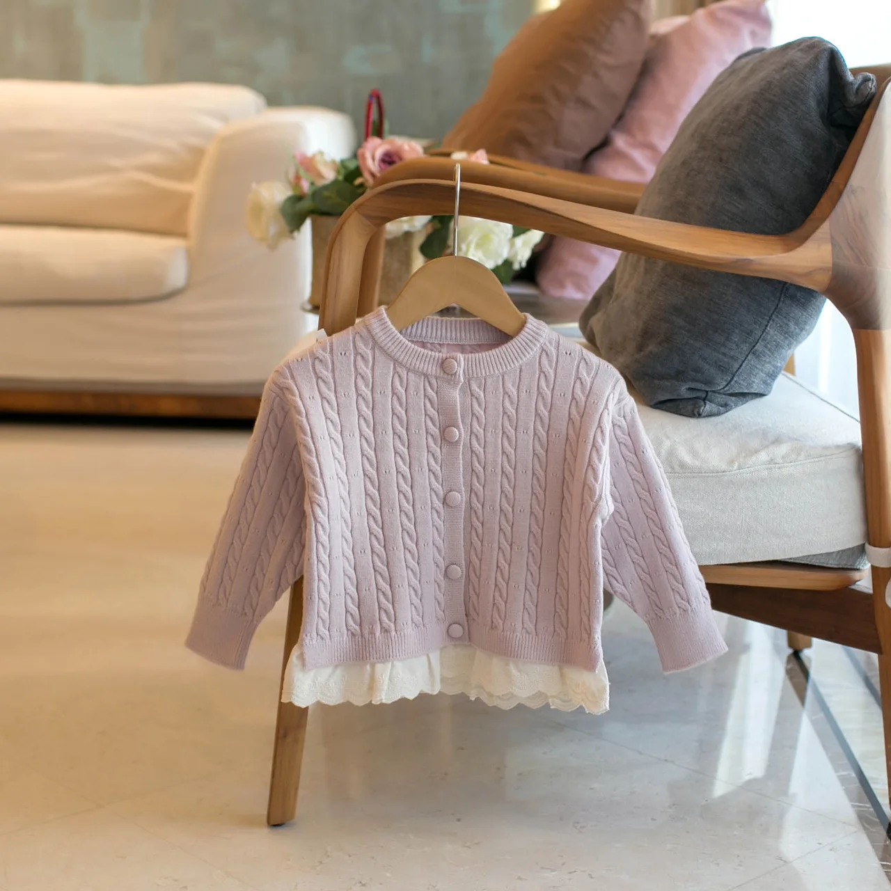 2025 Autumn and Winter 1-12Y Girls New Exquisite Lace Edge Jumper Cardigan  90 1-130cm