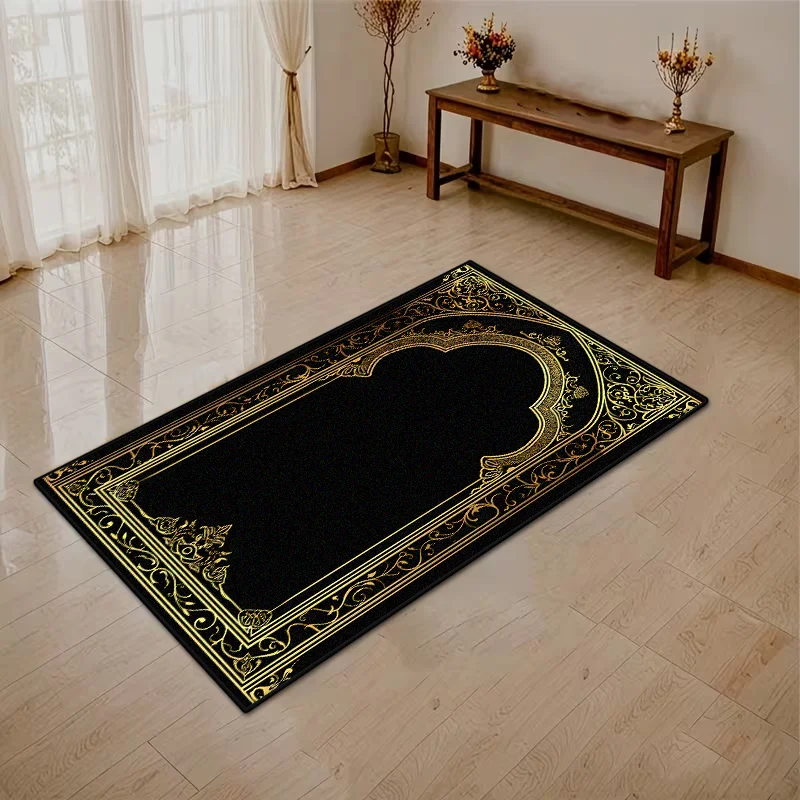 Islamic Prayer Mat Black Muslim Religious Decor Washable Prayer Mat Household Ramadan Non-slip Lightweight Rug Soft سجادة الصلاة