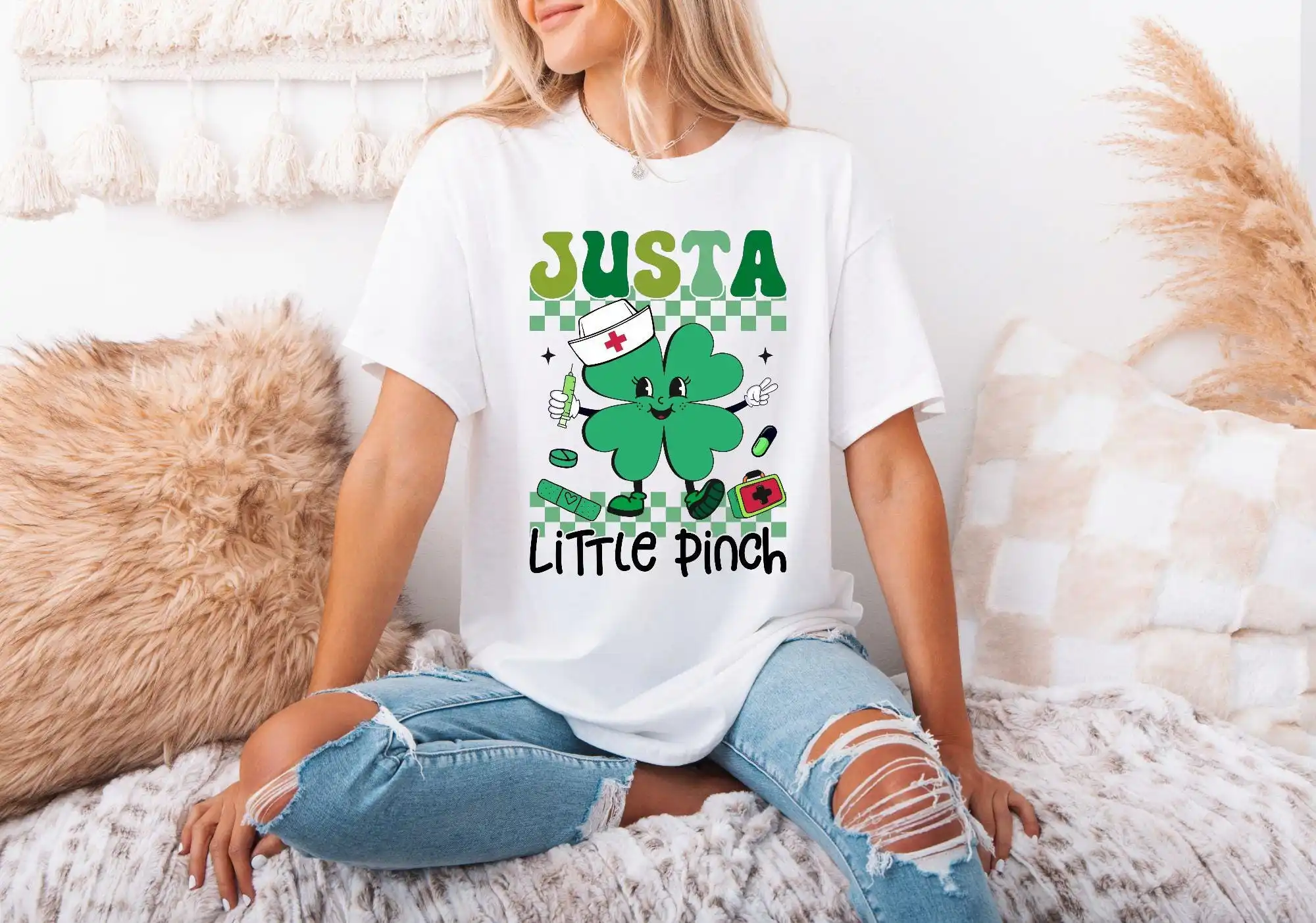 تي شيرت Just a Little Pinch للممرضات الأيرلندية لعيد القديس باتريك للممرضات Lucky Patty's Shamrock