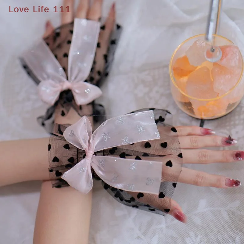 

New1Pair Nail ArtTulle Photo Bow Glove Fake Pleated Cuff Manicure Photography Props Nail Tips Display Sleeve Fashion Accessories