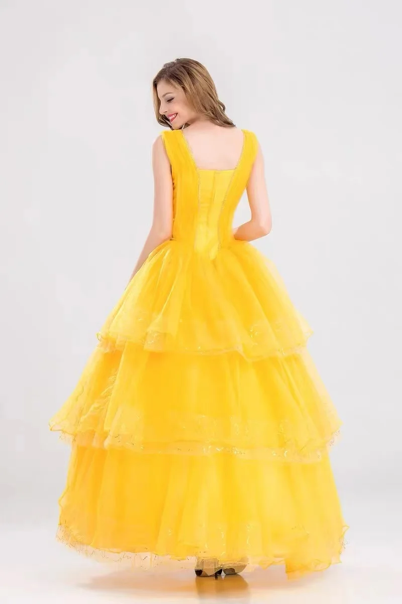 Live action Beauty and the Beast yellow Princess Belle dress Cosplay dress for women's ball performance