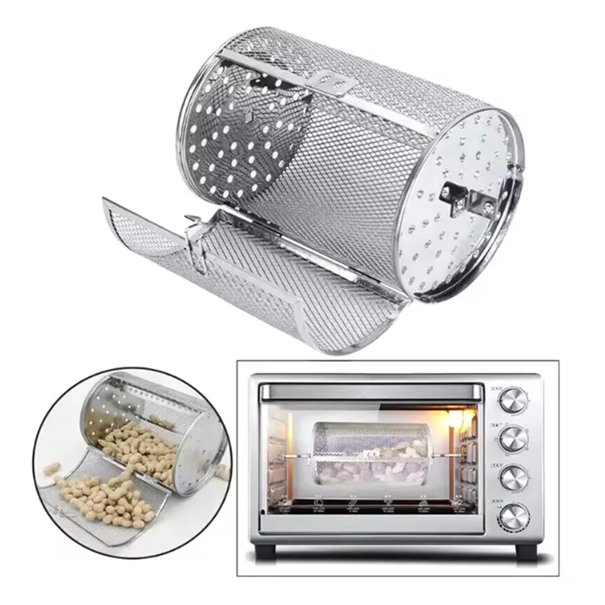 A20M Stainless Steel Grill Rotisserie Oven for Kitchen Fry Basket Coffee Bean Grilled Cage Drum Rack Air Fryer Accessories