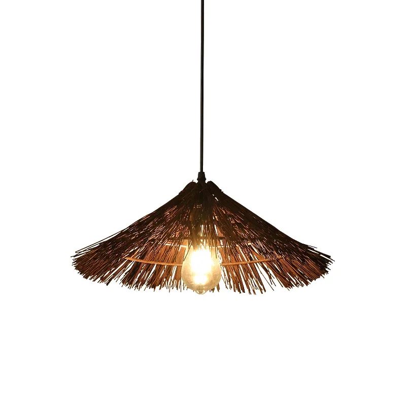 wabi-sabi wind B&B art Rattan straw hat Pendant Lamp farmhouse restaurant bucket hat lamp Handmade Natural Rattan Hanging Lamp