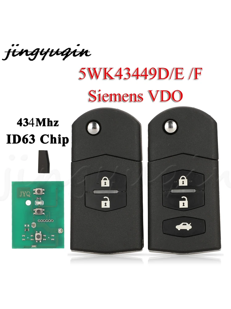 JYQ 5WK43449D 5WK43449E 5WK43449F Flip Car Remote Key 434MHz 4D63 For Mazda M2 Demio M3 Axela M5 Premacy M6 Atenza Siemens VDO