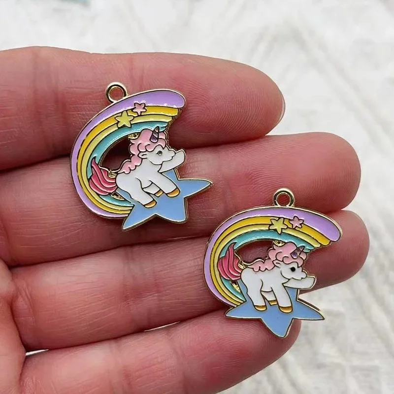 10Pcs Gold Plated Rainbow Enamel Unicorn Charm Pendant Jewelry Making Earrings Bracelet Necklace Accessories DIY Craft Charms