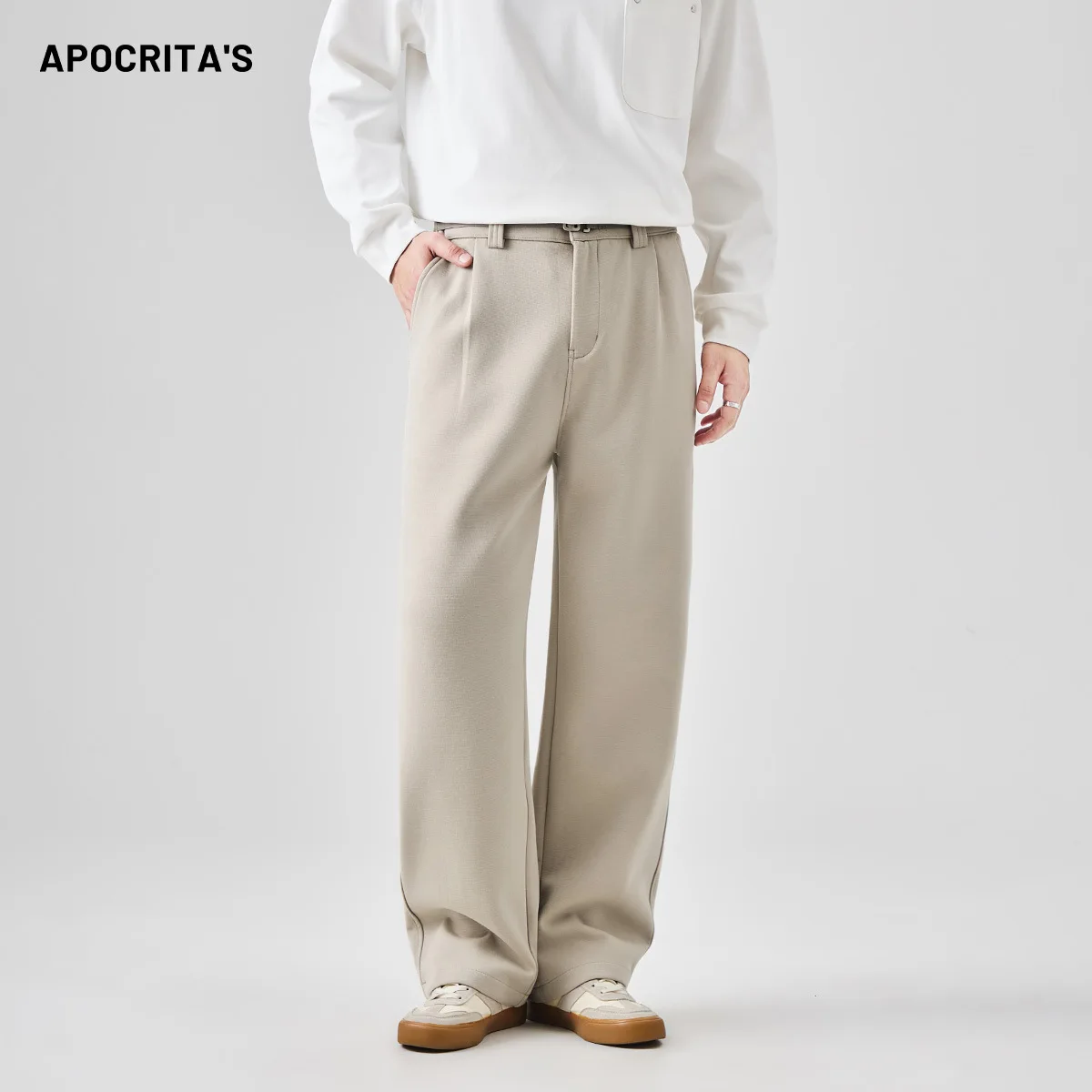 

Busin Casual Men's Loose Straight Leg Pants Autumn Faion Trendy Drapey Long Trousers Comfortable Cotton Blend Youth