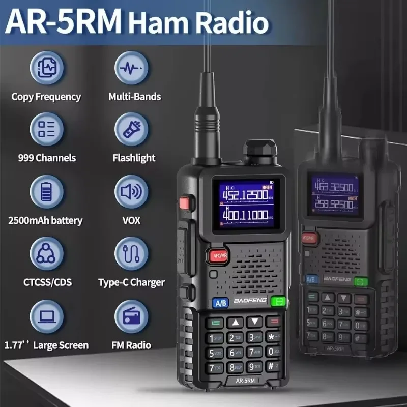Baofeng AR-5RM 10W Banda de ar de alta potência Walkie Talkie AM FM 65-520MHz NOAA Rádio presunto de longo alcance e rádio bidirecional de frequência de 6 bandas