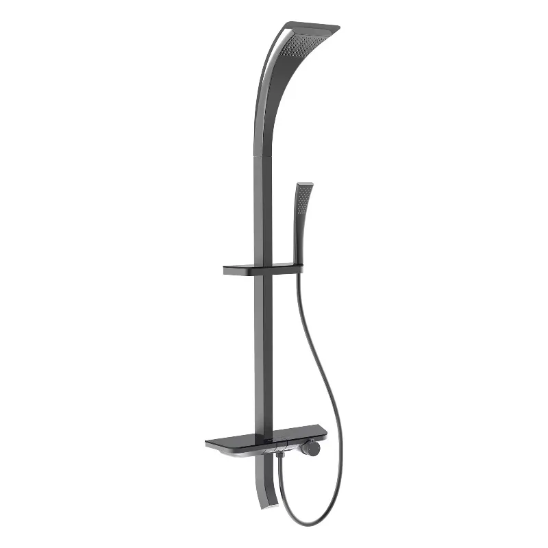 

Luxury Multifunction Shower System LED Light Wall Mounted Panel Jet Massage Spray And Storage For Modern Bathroom