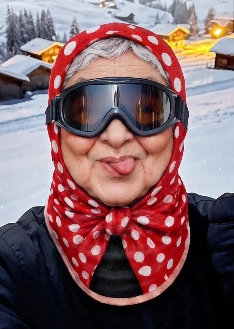 Motorcycle Neck Gaiter Balaclava - 面白いおばあちゃん柄のバラクラバ。顔全体を覆う、防風性のあるヘルメット用インナー。暖かく首元を保護するフード。スキー、バイク、サイクリング、ハロウィーンに最適。
