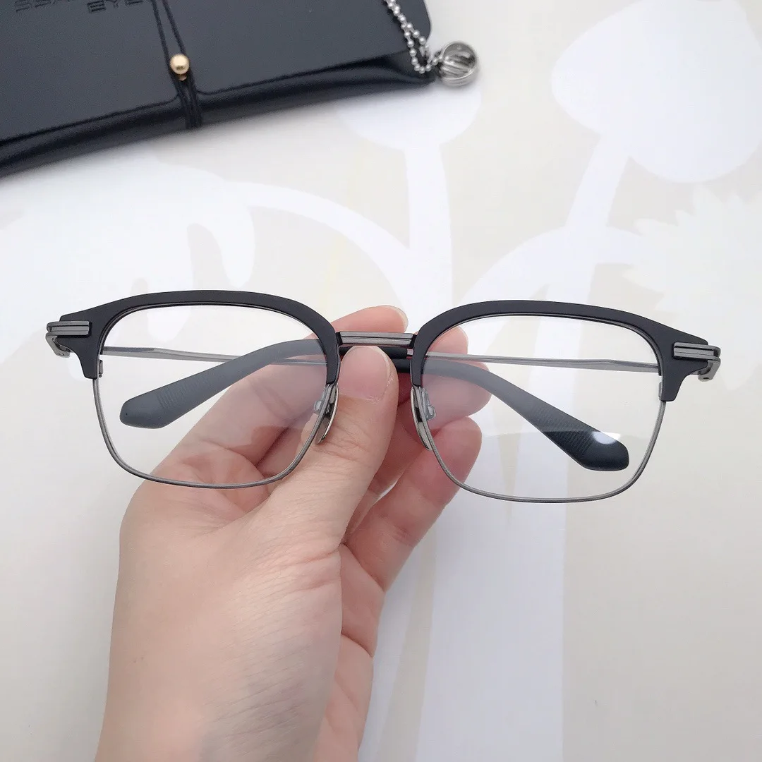 Large size ultra-light pure titanium glasses frame eyebrow line business men retro big face glasses half frame men image 2
