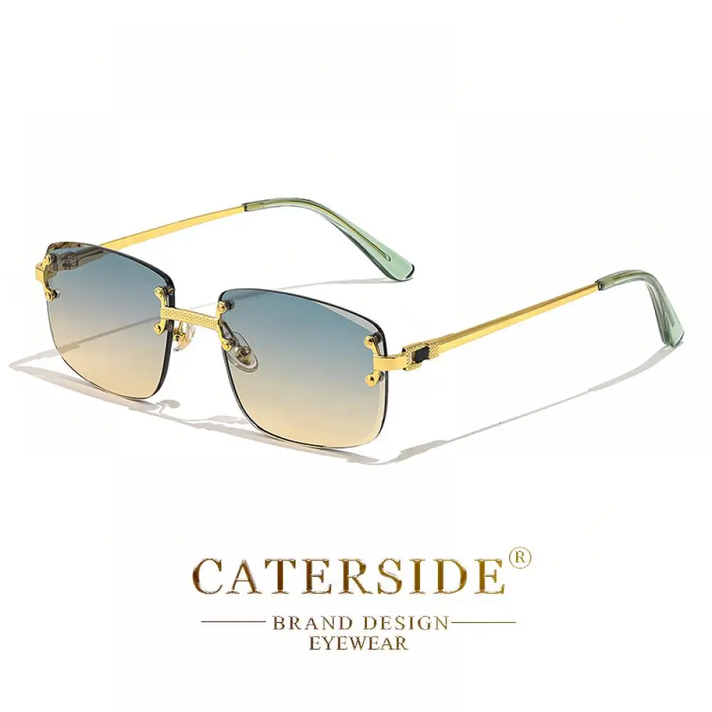 CATERSIDE Rahmenlose Sonnenbrille für Herren und Damen, luxuriöse Outdoor-Party-Sonnenbrille, Metallrahmen, Spiegel-Verlaufsgläser, UV400 – Detail 27