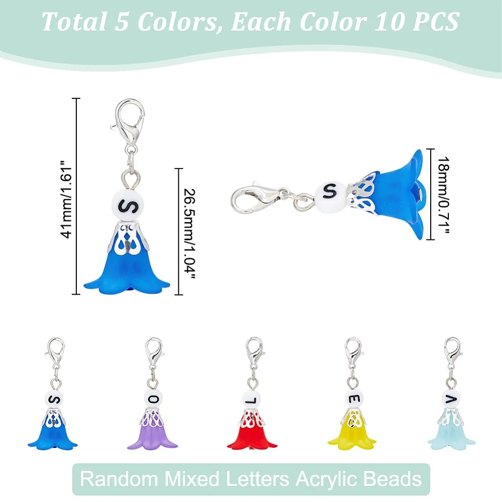 

50Pcs 5 Colors Frosted Flower Transparent Acrylic Pendant Decoration Mixed Color