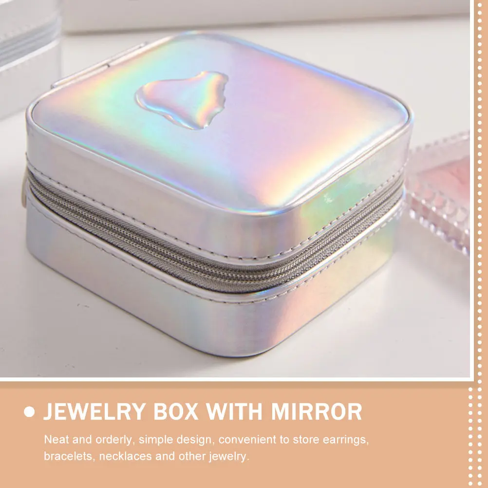 

Portable Jewelry Organizer Small Box with Mirror Compact Travel Case for Necklace Earring Storage Fashionable Gift