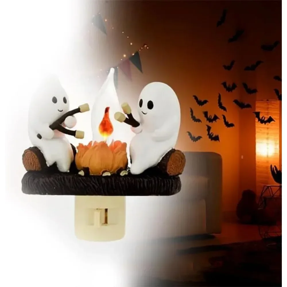 3D Ghost Campfire Flickering Night Light, LED Ghosts Nightlight, Flicker Flame Nightlight, Presentes de Halloween para familiares e amigos