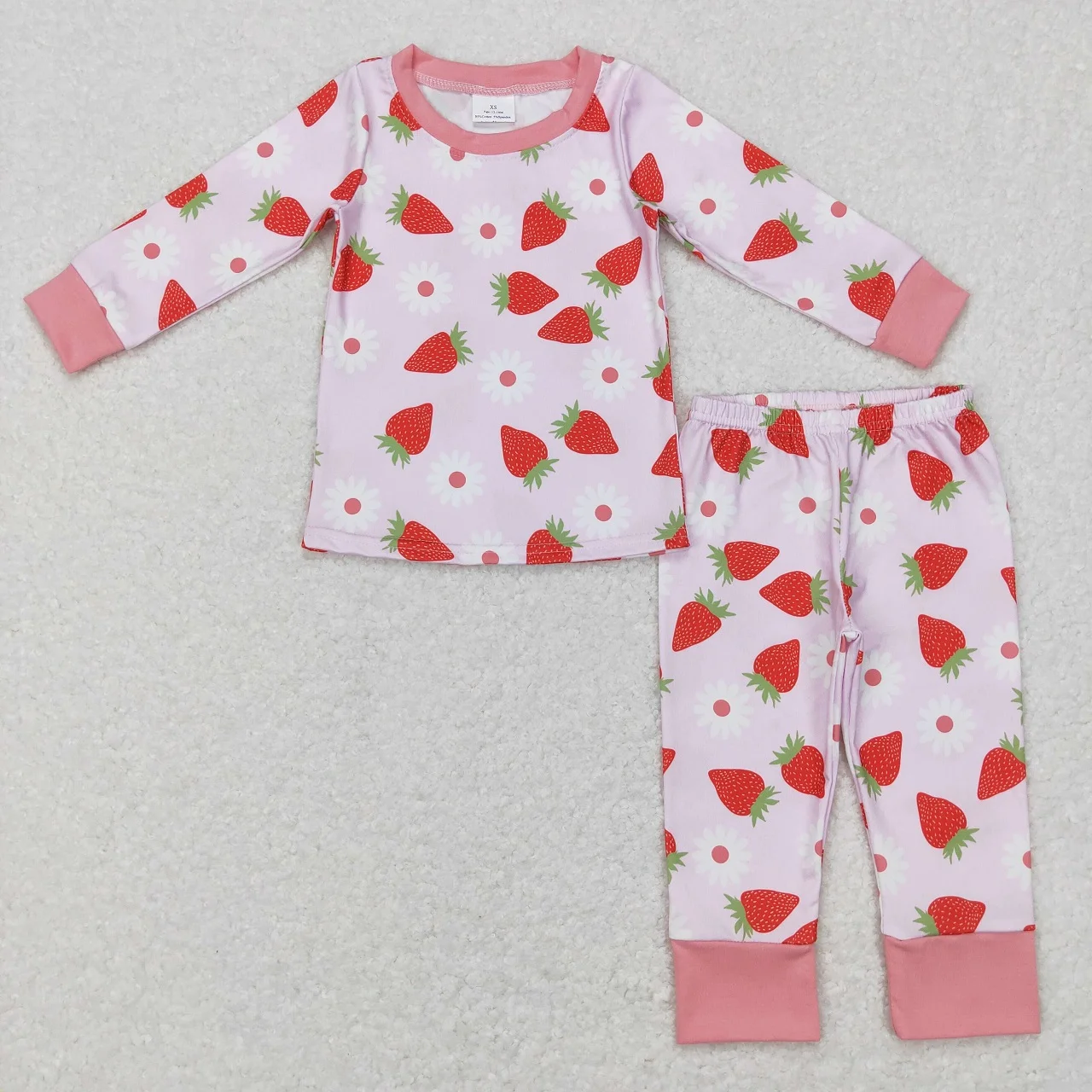 

Baby Girls Pajamas Set Long Sleeves Strawberry Floral Shirt Pants Children Kids Toddler Spring Fall Flower Outfit Sleepwear