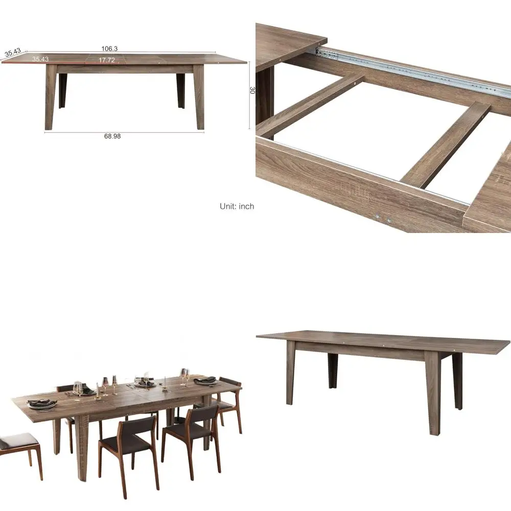 

Expandable Wooden Dining Table for Kitchen and Dining Room, Long Extendable Table