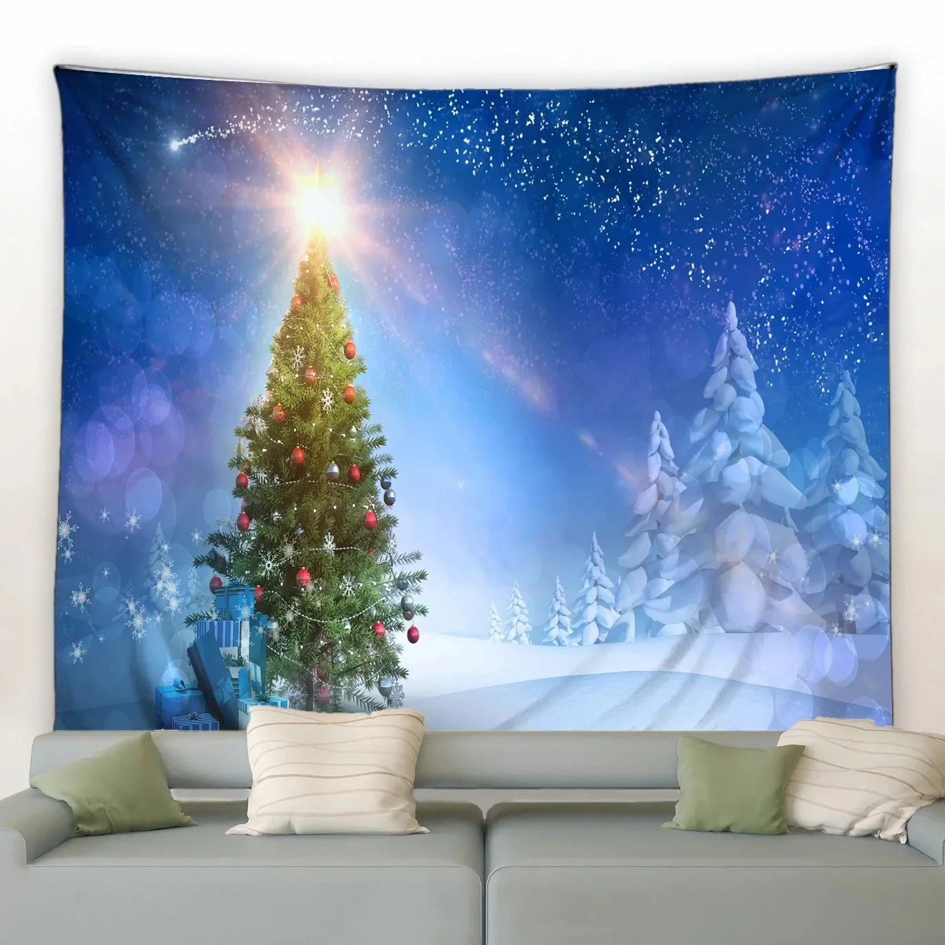 Christmas Tree Cartoon Santa Claus Tapestry Bedroom Living Room Home Christmas Decoration Tapestry