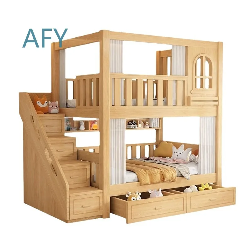 High Low Bunk Bed for Kids and Parents Separate Sleeping for Siblings Twins Shared Room Space Saving for Small Bedrooms for