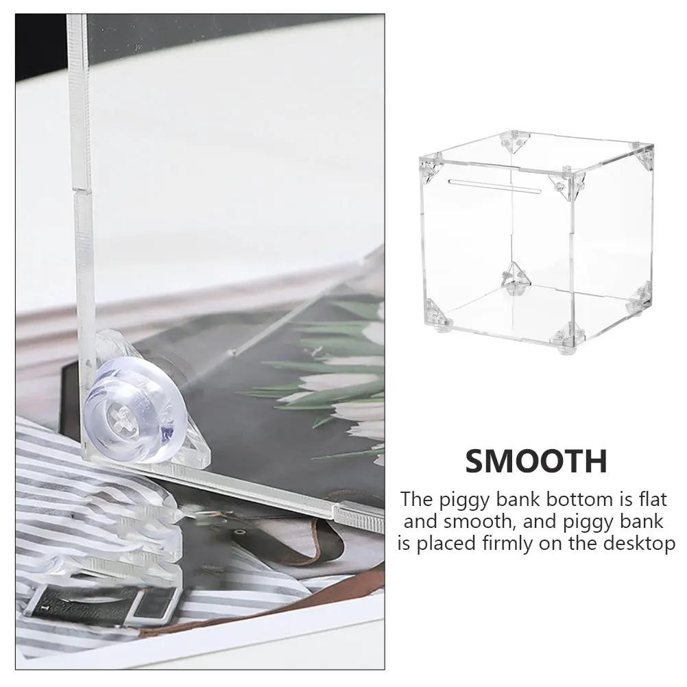 

Acrylic Money Box Clear Coin Bank 15x15x15cm Compact Desktop Container Transparent Saving Pot Home Supplies Daily Use Storage