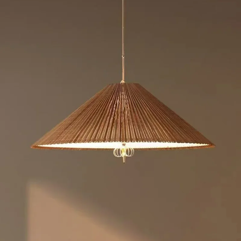 Middle Ancient Style Natural Bamboo Woven Pendant Light Art Designer'S Fabric Retro Atmosphere Living Room Dining Room Light