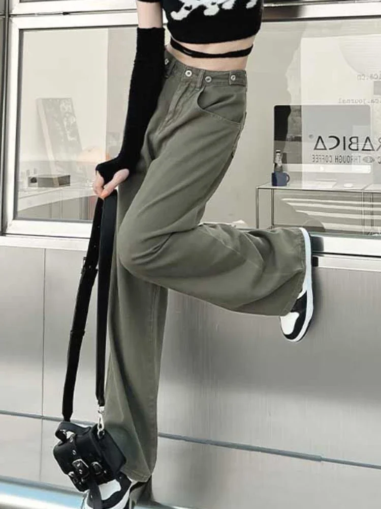 Jeans Dames Lente Volledige lengte Hoge taille Losse knop All-match Ulzzang Streetwear Fashion Chic Office Dames Ins Casual Solid