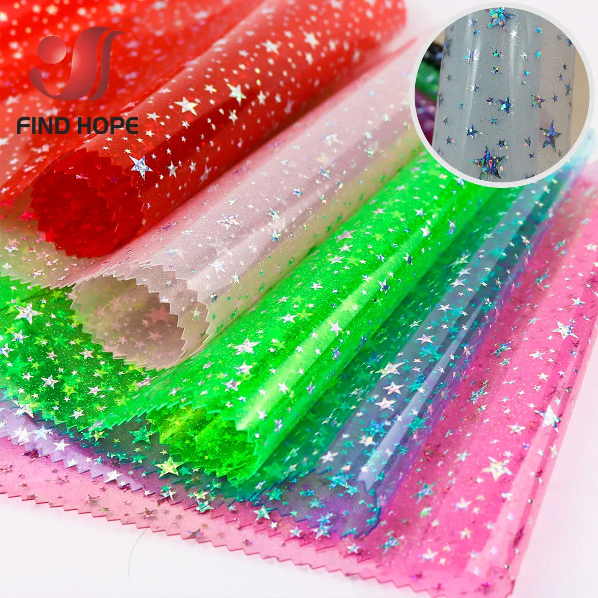 

20*120cm iridescent Holographic Sparkle PVC Vinyl Star Fabric Shiny Clear Transparent DIY Handmade Bow Craft Bag Roll