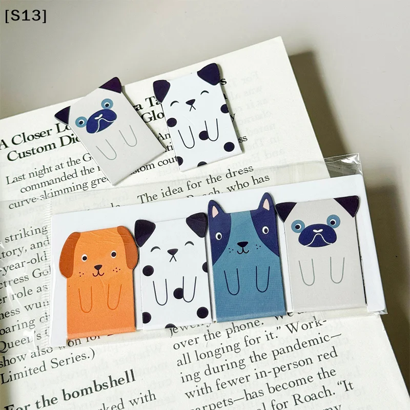 4pcs/set Cute Animal Magnetic Bookmarks - Cartoon Dog Cat Creative Stationery Gift Student Reward Back To School Present[S13]