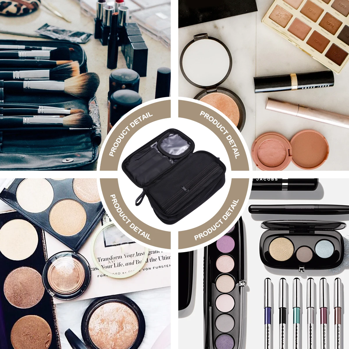 حقيبة مكياج للسفر ومستحضرات التجميل وحقيبة تخزين كبيرة وسحاب أسود للتخزين في الحمام وغرفة النوم وعملية