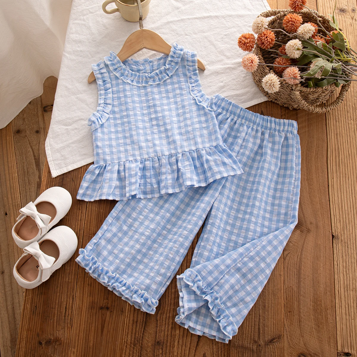 Sweet Girl Set Summer Baby Girl Sleeveless Tank Top And Pants Two Piece Set Checkered Casual Daily Outing Children's Clothing