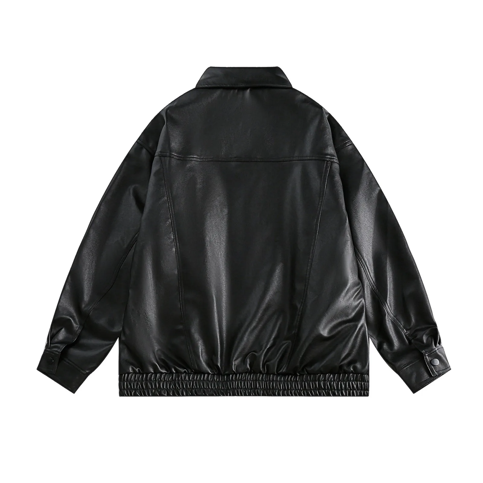 Womens Fashion Long Sleeve Oversized Leather Jacket Vintage Button And Zip Up Leather Tops Jacket With Pocket Solid Trendy Coat