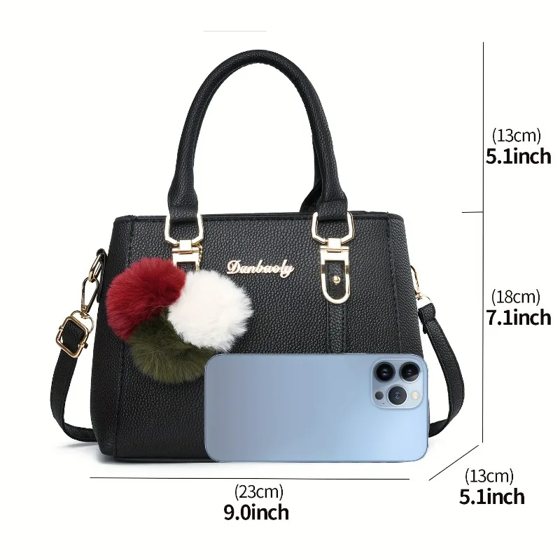 Women Fashion Letter Decor Handbag Lady Faux Leather Crossbody Bag Female Retro Top Handle Satchel Purse