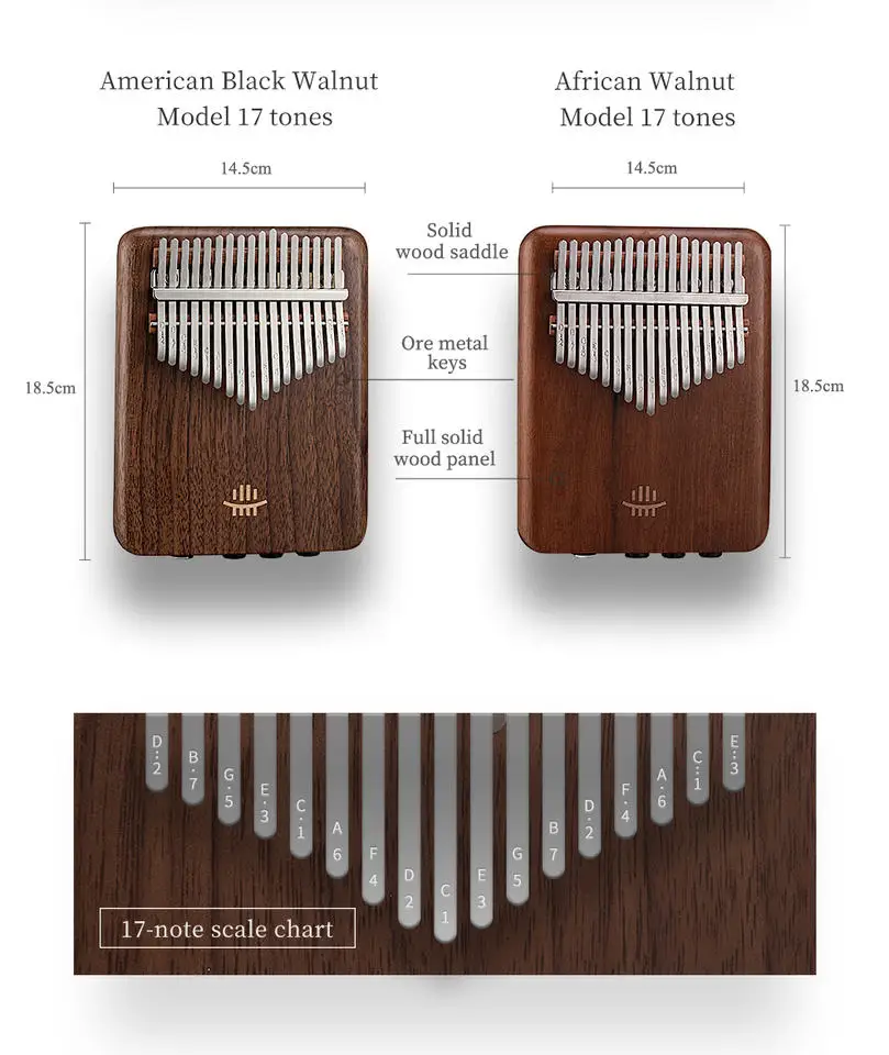A-17 American Black Walnut Thumb Piano Electric Kalimba Musical Instrument Percussion Wooden Drum Kalimba Key view 4