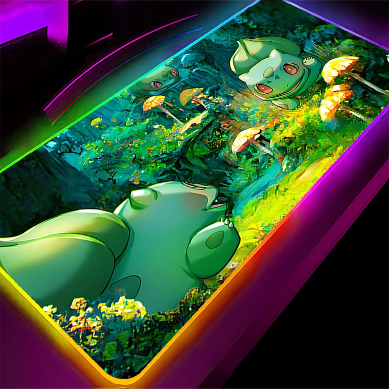 

Backlight Mouse Pad Natural Rubber Pokemon Bulbasaur Gamer Desk Mat Computer Anime RGB Mousepad Keyboard gaming Mini Pc Mausepad