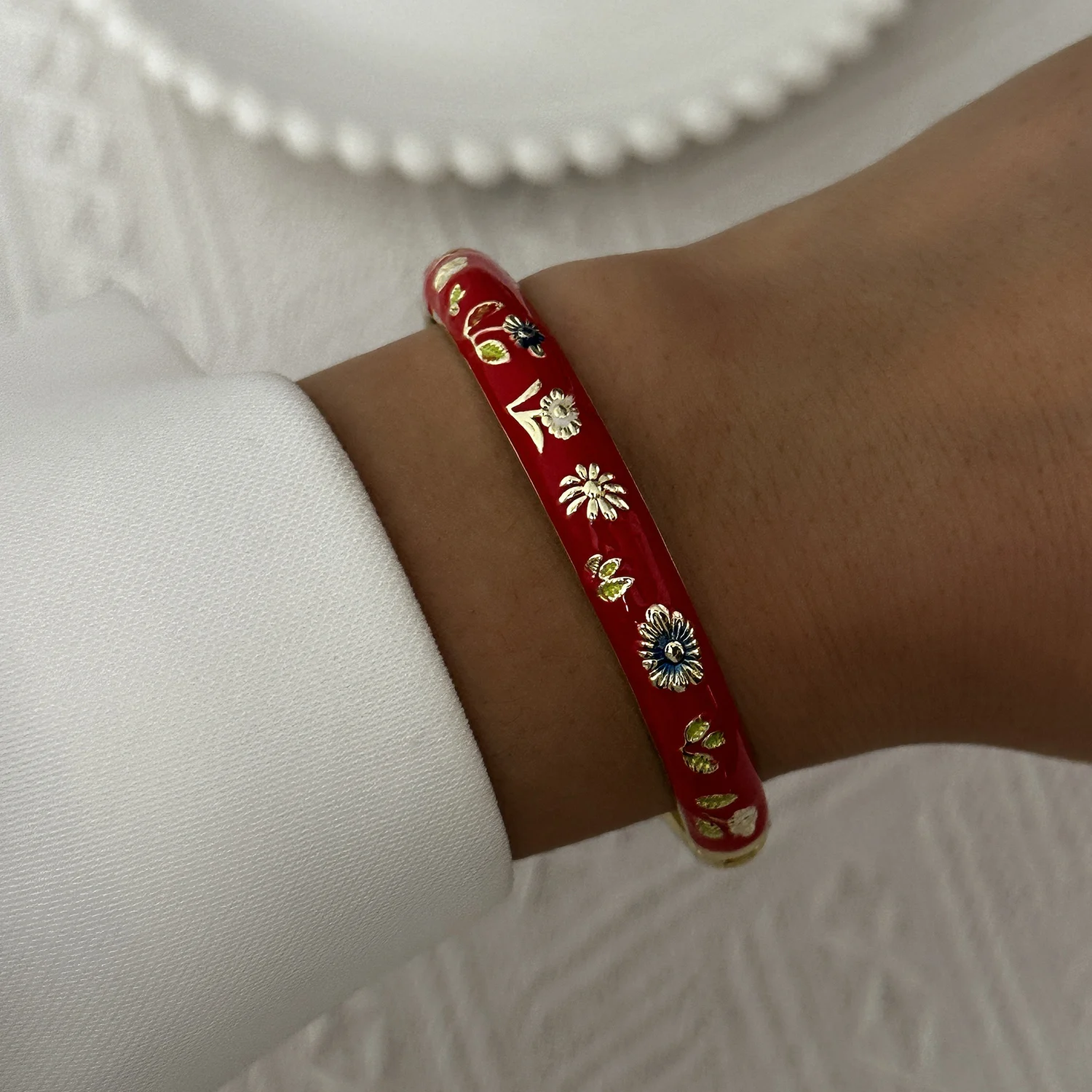 Trendiger Emaille-Vintage-Cloisonné-Armreif für Damen, böhmisches, farbenfrohes, florales Frühlingsarmband, ethnische Charms, Schmuckzubehör