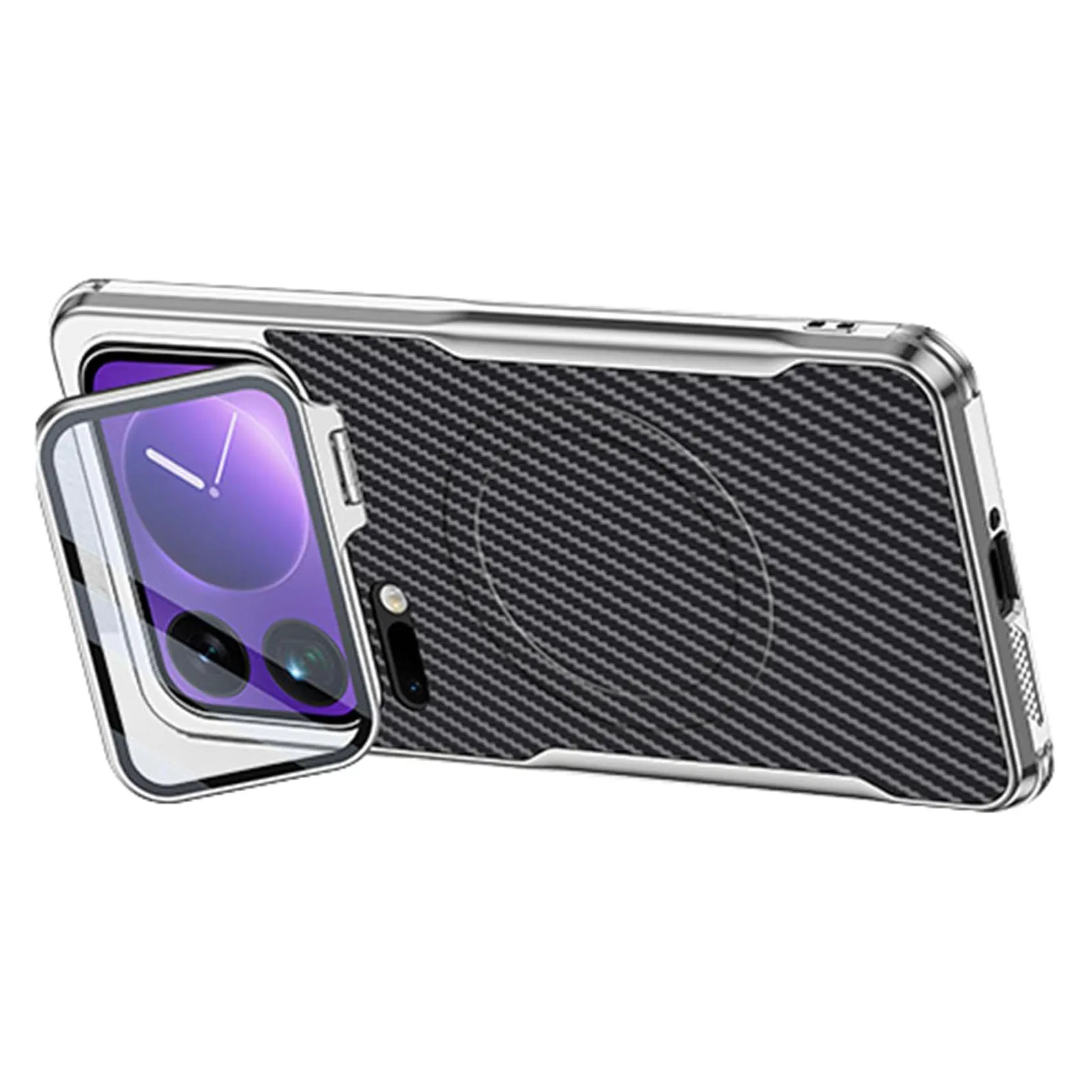 

Магнитный чехол для Xiaomi 17 Pro Max/17 Pro — текстура из углеродного волокна, подставка и крышка для камеры, беспроводная зарядка