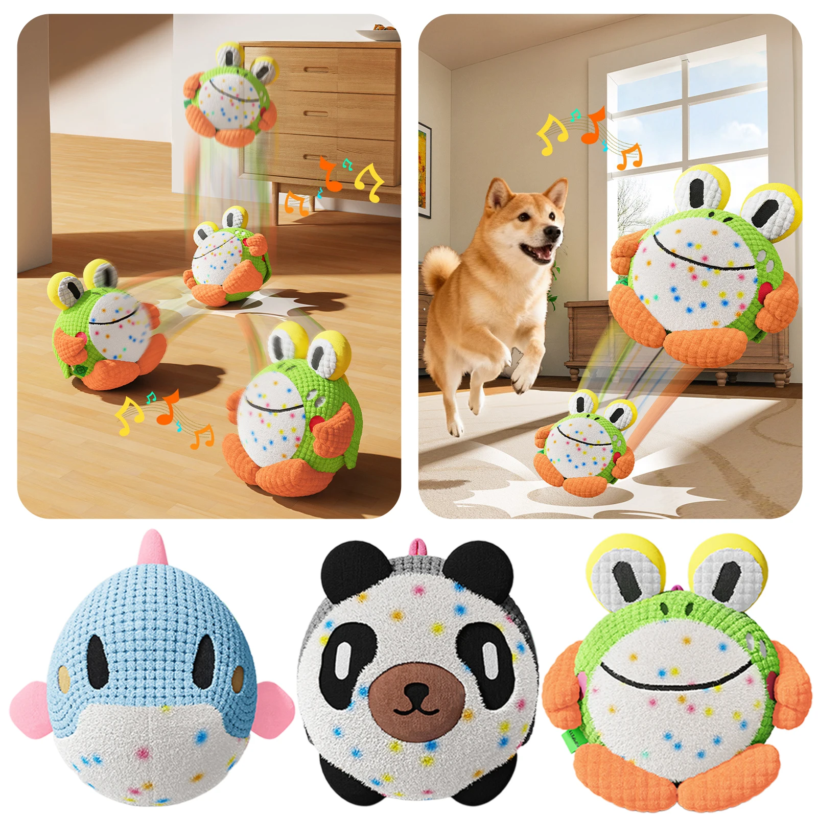 Plush Squeaky Dog Toy Active Moving Pet Plush Toy Rechargeable Bouncing Ball Washable Cartoon Plush Sound Electronic Ball