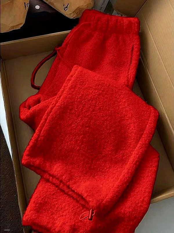 

Новогодний наряд на удачу! Зимние красные брюки с высокой талией из овечьего вельвета, широкие, свободные, прямые, повседневные, модные, для женщин